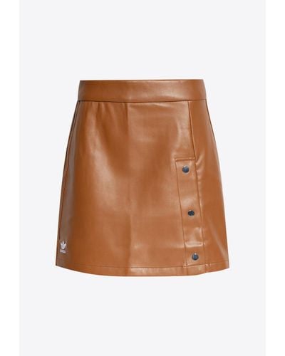adidas Originals Faux Leather Logo Mini Skirt - Brown