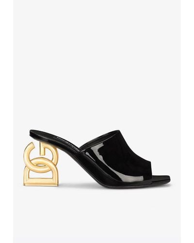Dolce & Gabbana Keira 75 Dg Pop Heel Patent Leather Mules - Black