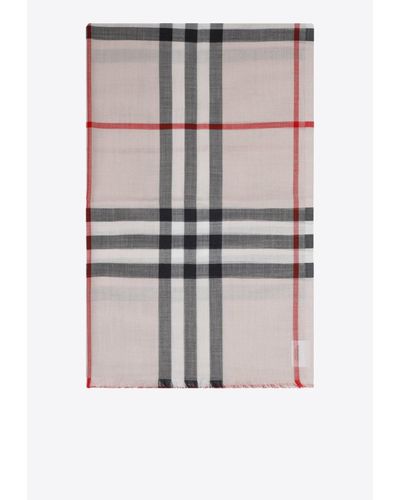 Burberry Wool And Silk Check Scarf - White