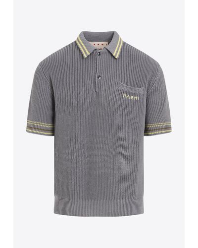 Marni Logo-Embroidered Knitted Polo T-Shirt - Gray