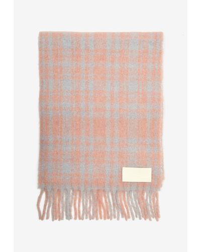 Ami Paris Oversize Fringed Checked Scarf - Pink