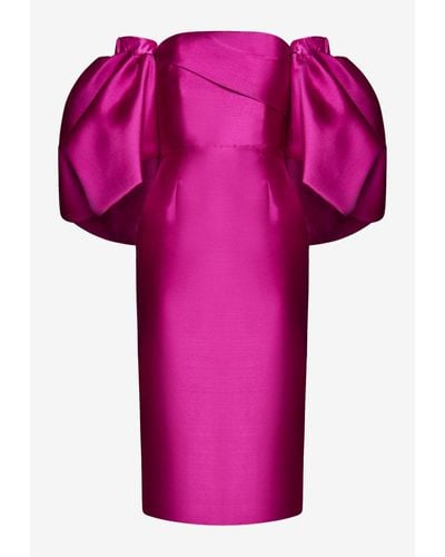 Solace London Marcia Faille Midi Dress - Pink