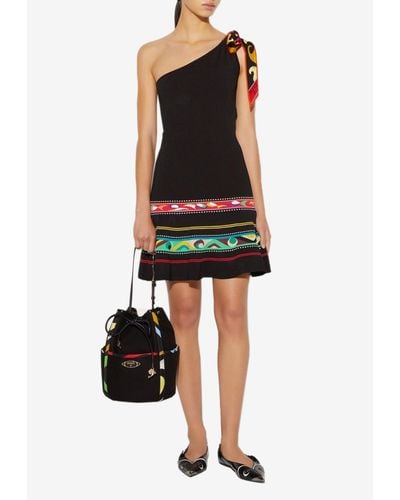 Emilio Pucci Jacquard Stripes One-Shoulder Mini Dress - Black