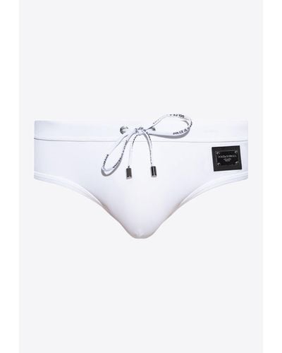 Dolce & Gabbana Logo Plate Swimming Briefs - White