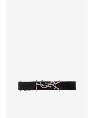 Saint Laurent Opyum Logo Leather Bracelet - White