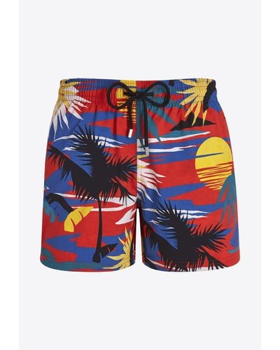 Vilebrequin X Palm Angels Moorise Hawaiian Swim Shorts - Red