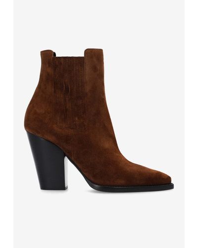 Saint Laurent Theo 100 Suede Ankle Boots - Brown