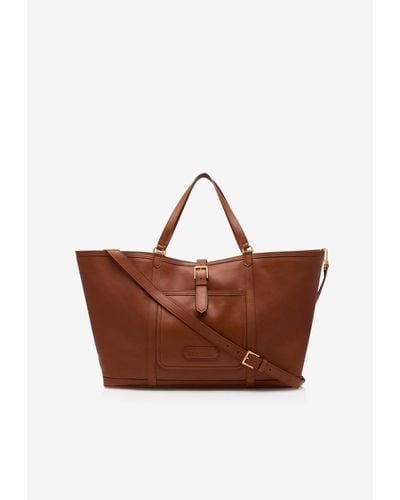 Tom Ford East West Leather Tote Bag - Brown