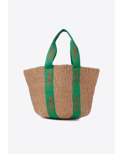 Chloé Large Woody Basket Tote Bag - Green