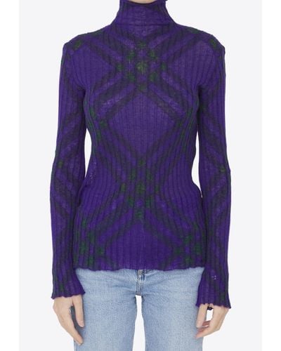 Burberry High-Neck Patterned Sweater - Blue