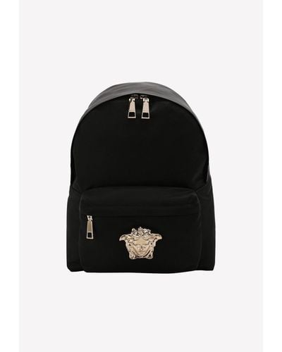 Versace Small Palazzo Nylon Backpack With Medusa Logo Plaque - Black