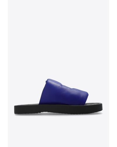 Burberry Ekd Slab Padded Leather Slides - Blue