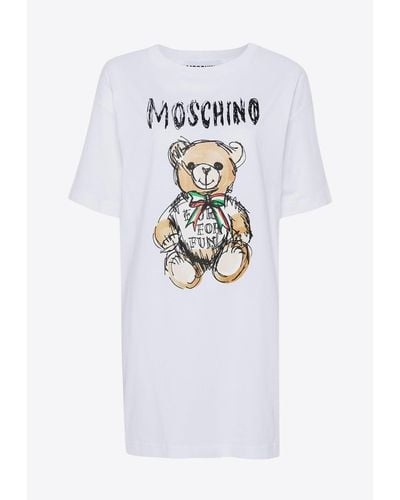 Moschino Teddy Bear Logo Print T-Shirt Dress - White