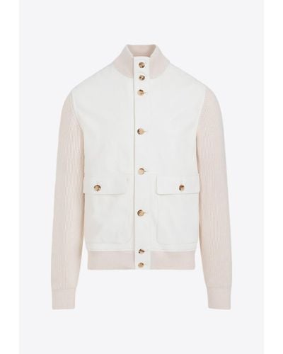 Brunello Cucinelli Paneled Leather Jacket - White