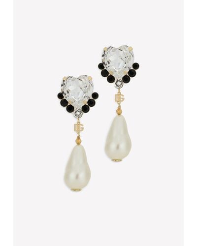 Dolce & Gabbana Clip-On Crystal And Pearl Drop Earrings - White