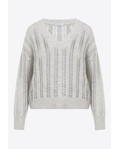 Brunello Cucinelli 3D Ribbed Knit Sweater - White