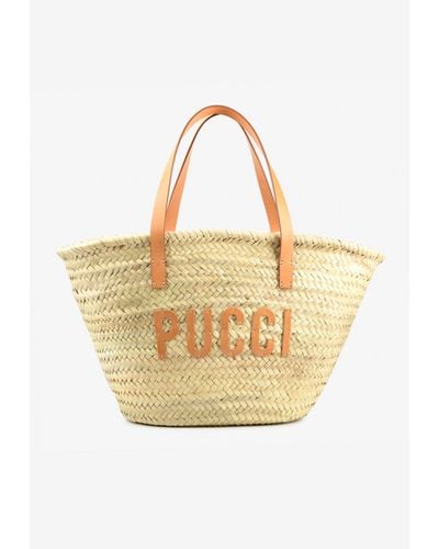 Emilio Pucci Large Basket Tote Bag With Logo Patch - Natural
