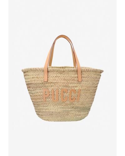 Emilio Pucci Logo Patch Basket Tote Bag - Natural