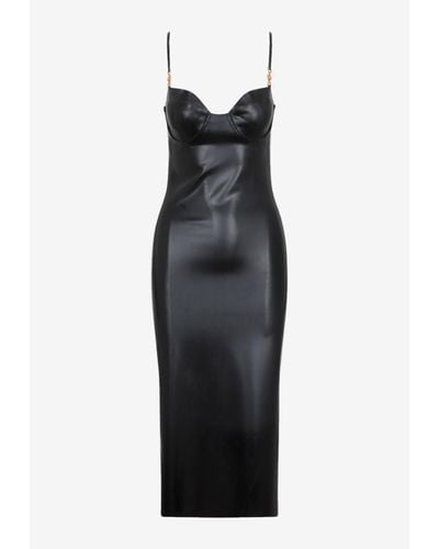 Versace Latex Sleeveless Midi Dress - Black