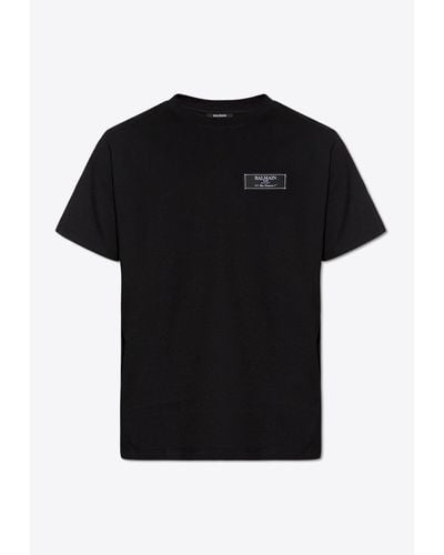 Balmain Logo Patch Crewneck T-Shirt - Black