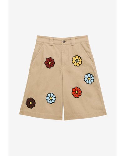 Moncler Genius Flower-Embroidered Bermuda Shorts - Natural