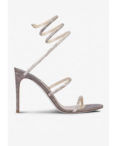 Rene Caovilla Cleo 105 Wraparound Sandals In Snake-print Leather - Grey