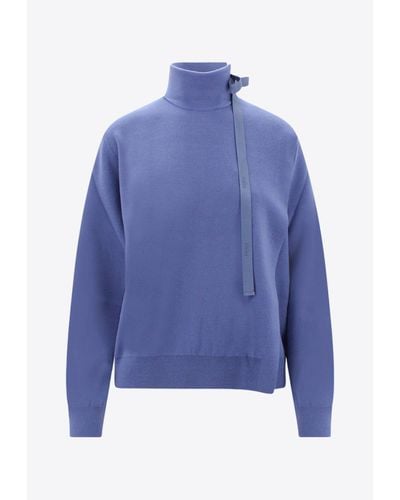 Fendi High-Neck Wool Sweater With Strap - Blue