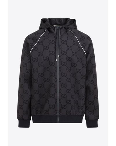 Gucci All-Over Logo Zip-Up Hooded Sweatshirt - Black