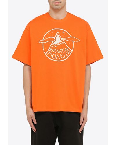 MONCLER X ROC NATION Logo Print Crewneck T-Shirt - Orange