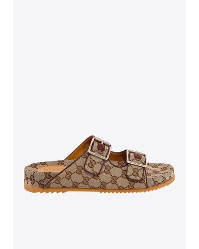 Gucci Monogram Double-Strap Sandals - Brown