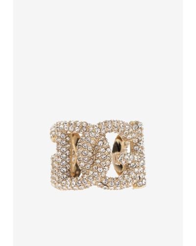 Dolce & Gabbana Crystal-Embellished Dg Logo Ring - Natural