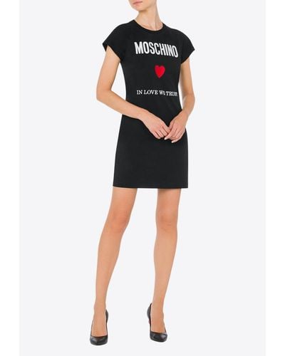 Moschino Slogan Embroidered Mini Dress - Black
