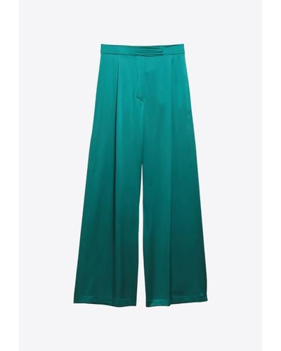 Max Mara Pianoforte Wide-Leg Silk Trousers - Green