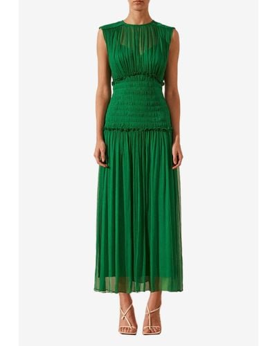 Shona Joy Malina Pleated Midi Dress - Green