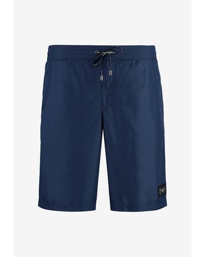 Dolce & Gabbana Logo Plaque Swim Shorts - Blue