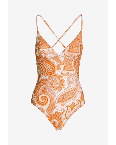 Etro Liquid Paisley One-Piece Swimsuit - Orange