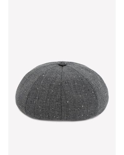 Dior Wool-Blend Canvas Beret Hat With Prince Of Wales Motif - Gray