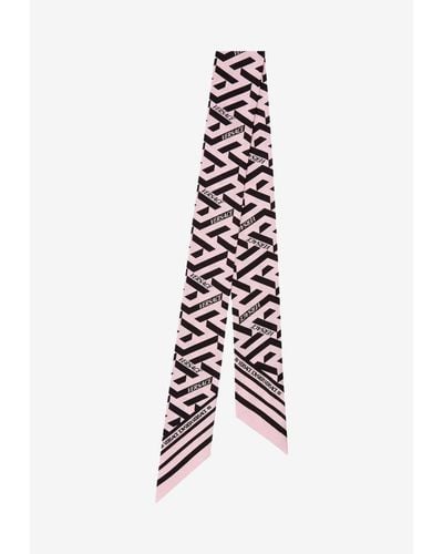 Versace La Greca Silk Twill Scarf Tie - Pink