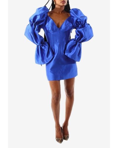 Khirzad Femme Solaro Puff-Sleeved Mini Dress - Blue
