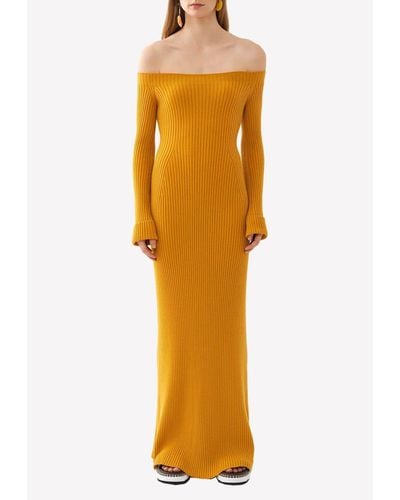 Chloé Off-Shoulder Ribbed Knit Maxi Dress - Yellow