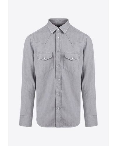 Tom Ford Western Long-Sleeved Denim Shirt - Gray