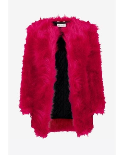 Saint Laurent Oversized Faux Fur Coat - Red