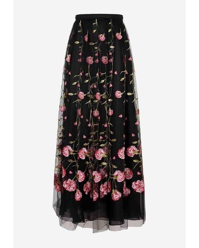 Giambattista Valli Floral Tulle Maxi Skirt - Black