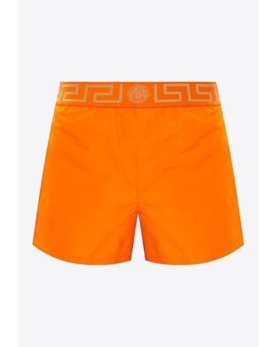 Versace Greca Border Swim Shorts - Orange