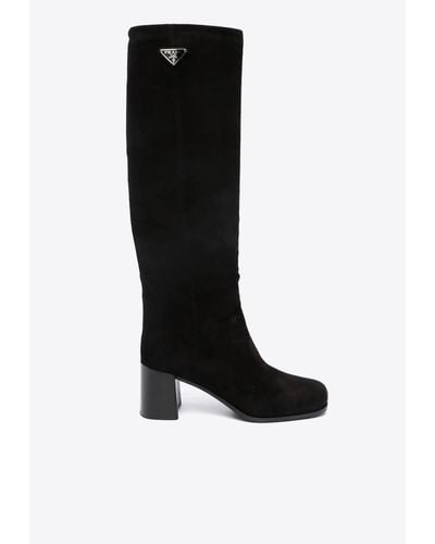 Prada 50 Suede Knee-Length Boots - Black