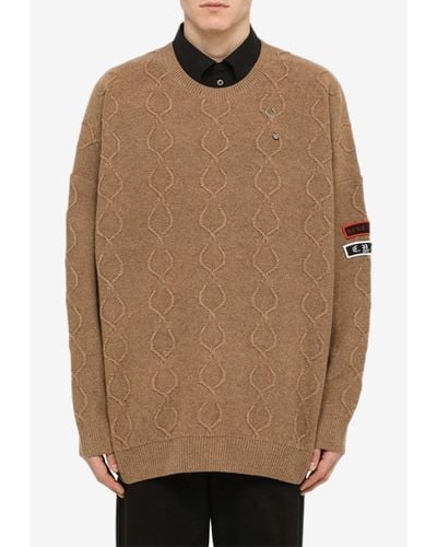 Raf Simons X Fred Perry Textured Knit Oversized Wool Sweater - Natural