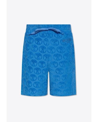 Moschino Logo Jacquard Drawstring Shorts - Blue