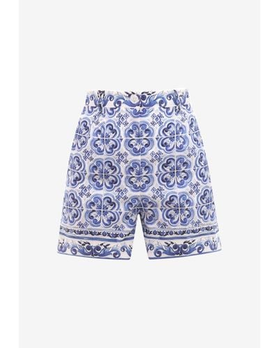 Dolce & Gabbana Majolica Print Tailored Shorts - Blue