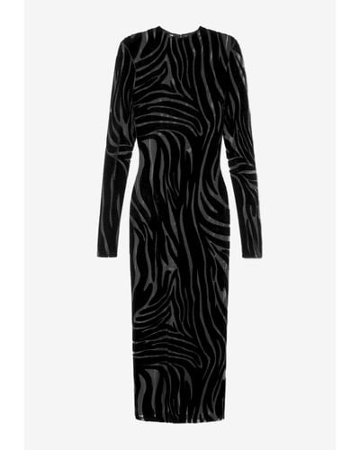 Versace Zebra Pattern Velvet Midi Dress - Black