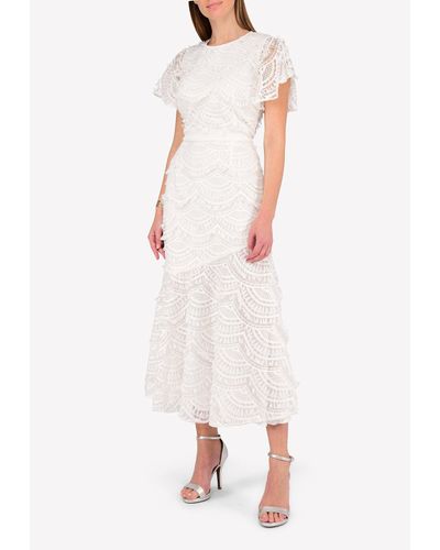 AZULU Agness Lace Midi Dress With Buttoned Side Slit - White